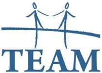 2 stick figures walking above the word TEAM